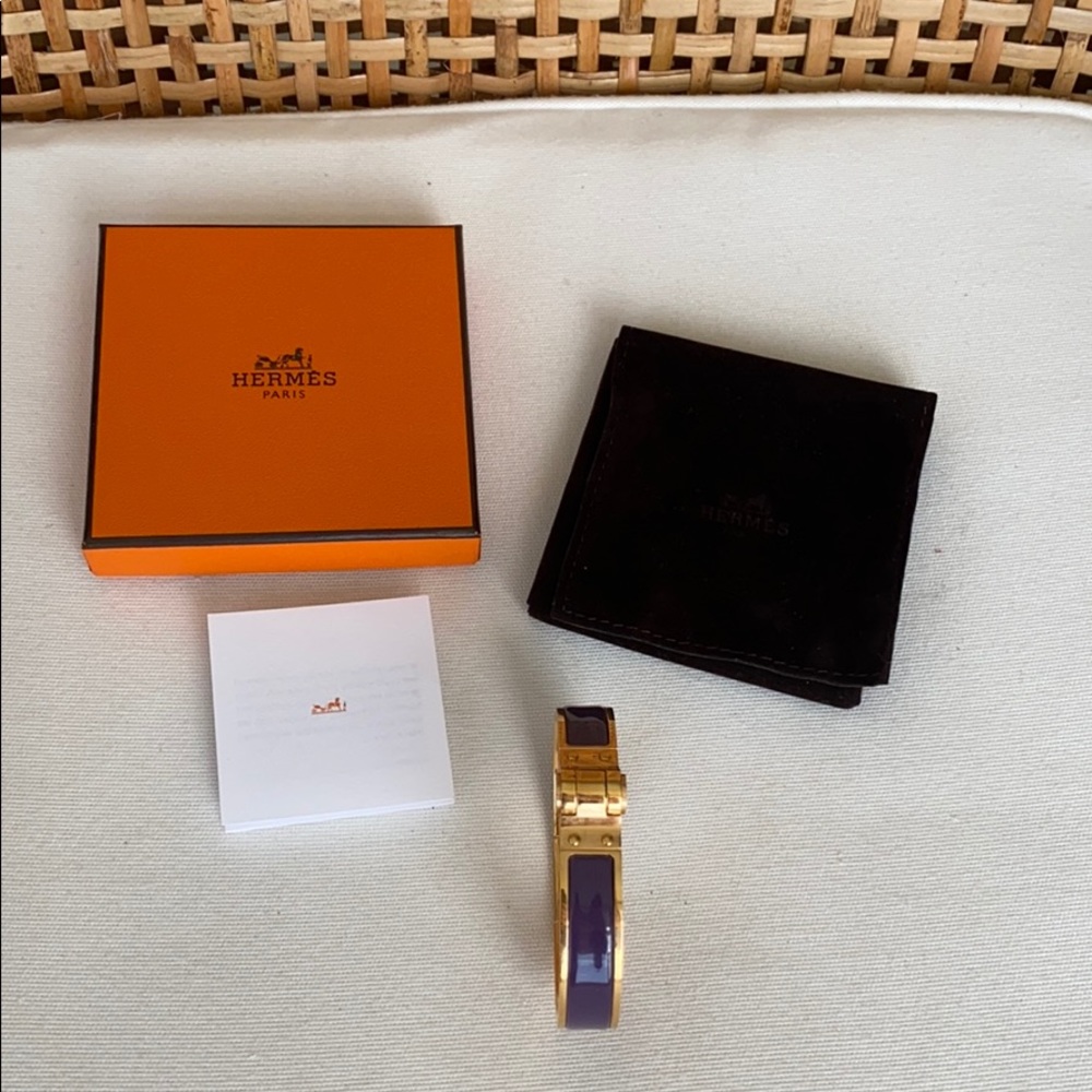 Hermes Enamel Hinged Plum & Rose Gold Bracelet